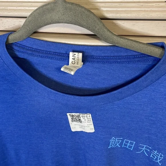 Unisex Japanese lettering canvas royal blue shirt sleeve t shirt med new - Picture 3 of 4